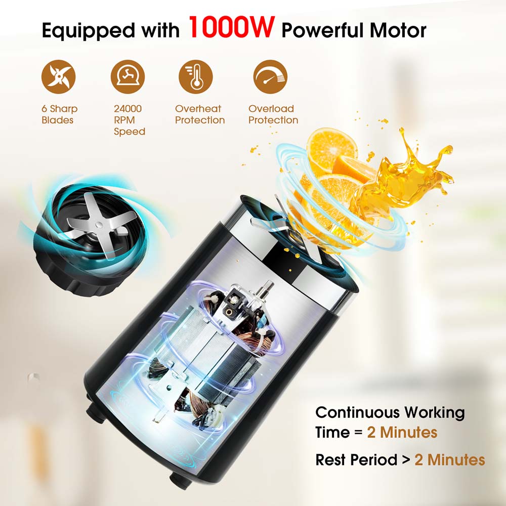 1000W Portable 6-Blade Smoothie Blender