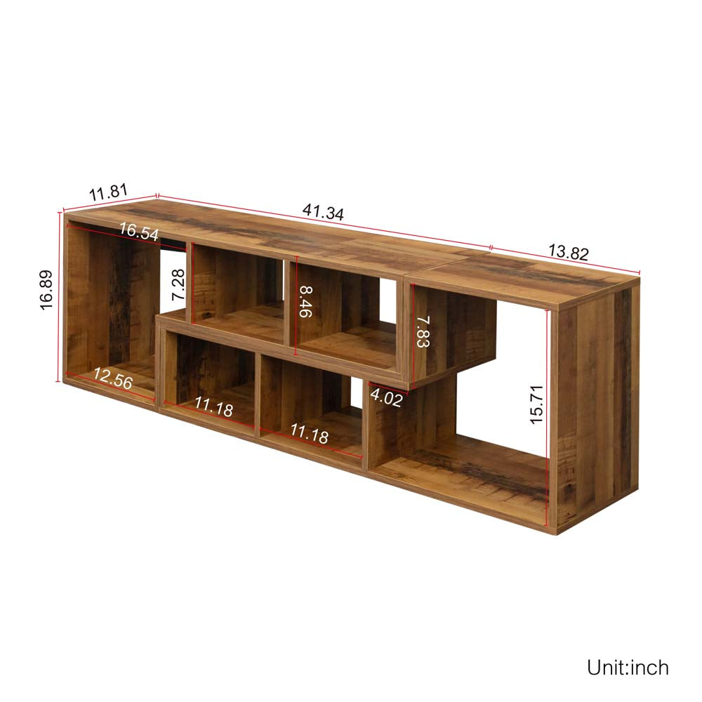 Double L-Shaped Oak TV Stand Display Shelf Bookcase