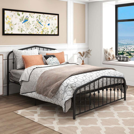 Metal Platform Bed Frame With Headboard And Footboard