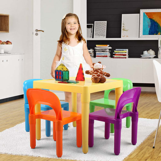 Kid Table And 4 Chairs Set For School Home Play Room