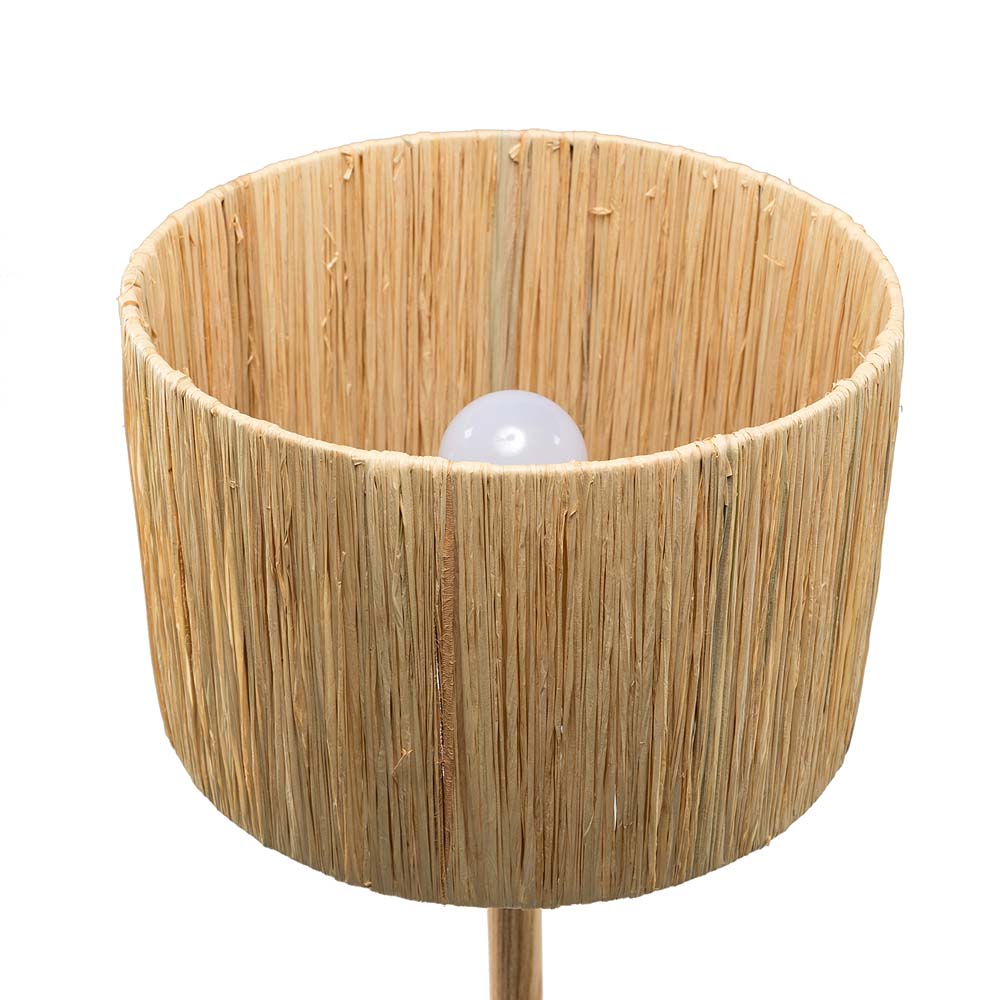 Solid Wood 21.3" Table Lamp with In-line Switch Control and Grass Made-Up Lampshade